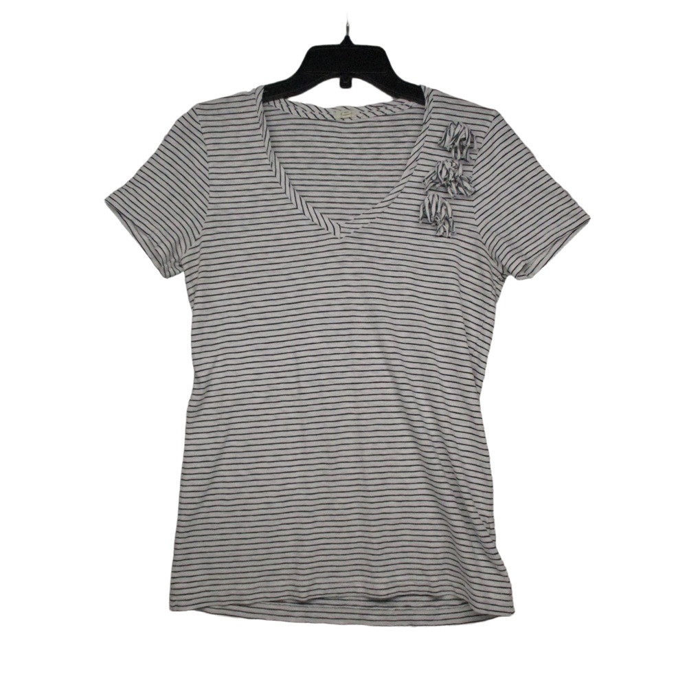 J.CREW White Black Striped Boho Chic Casual V-Neck Short Sleeve T-Shirt Size L - Picture 2 of 10